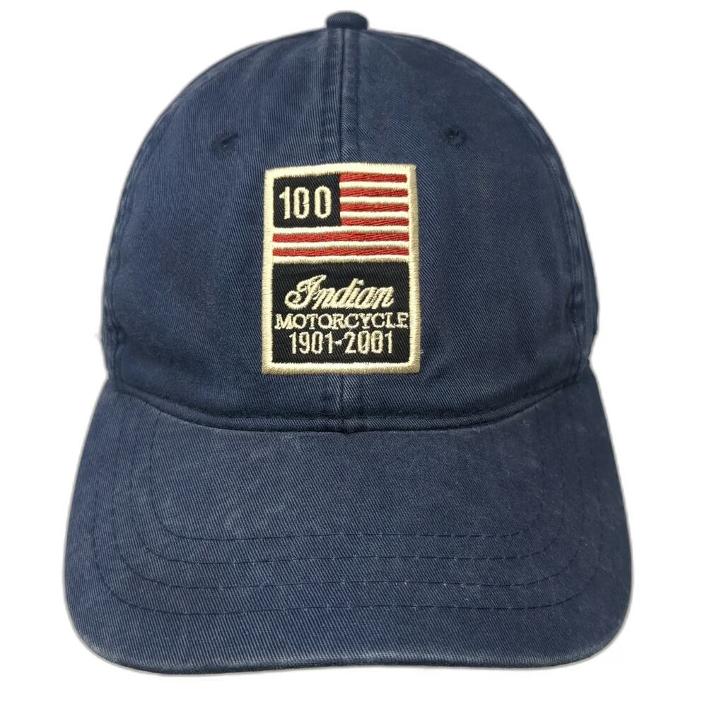 Indian Motorcycle Baseball Cap Blue One Size 100th Anniversary Strapback Hat